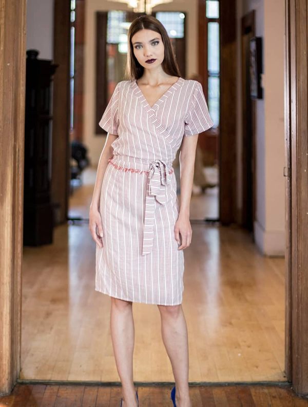 100 % Raw Silk Red Striped Dress